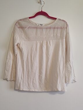 Sonoma Cream Embroidered Long-Sleeve Peasant Top